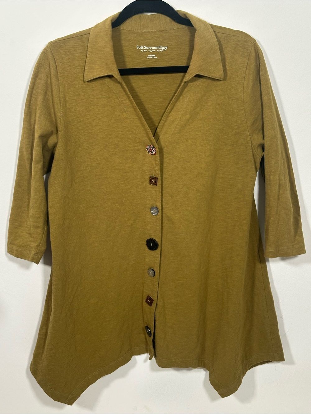 Soft Surroundings Boho Danielle Button 3/4 Sleeve Tunic Top